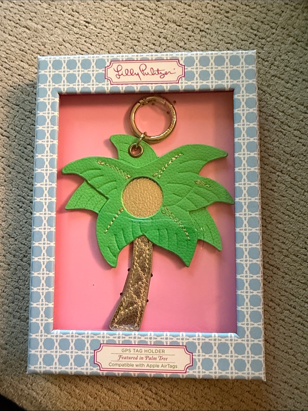 Lilly Pulitzer Green & Gold Palm Tree GPS Tag Holder
